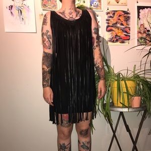 Black leather look mini dress. Size large.